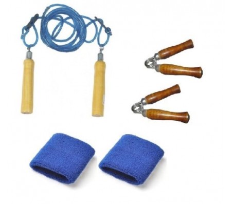 Body Maxx Combo Pack 2 Wooden Hand Grippers + Skipping Rope + Wrist Bands 1 Pair